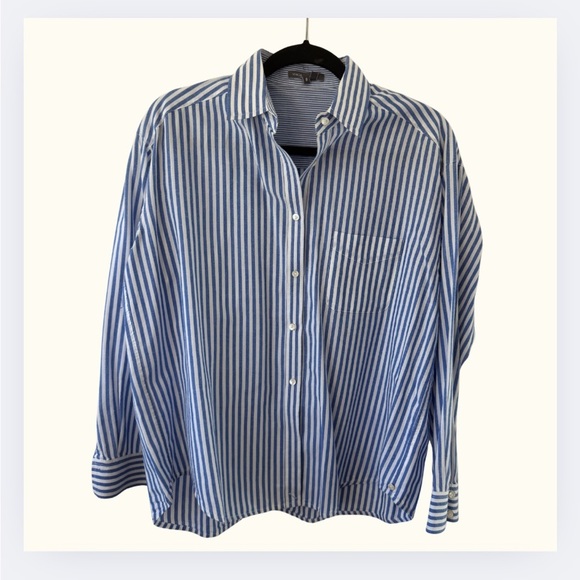 Blue and White Striped Button-Up Shirt - Picture 2 of 6